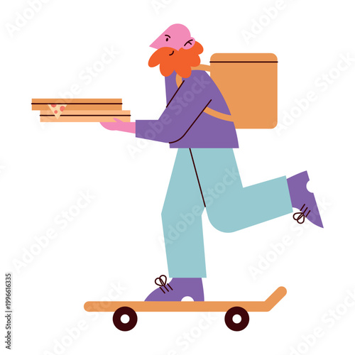 Skateboard Courier Delivering Pizza Quickly