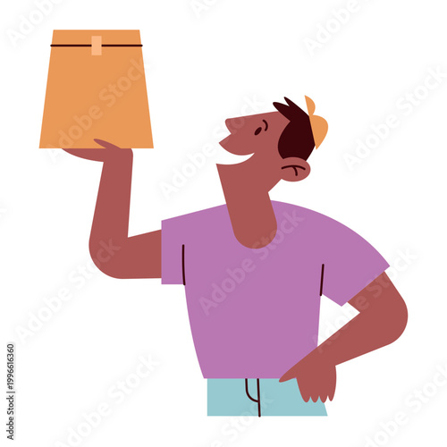 Worker Lifting Package Box Above Head