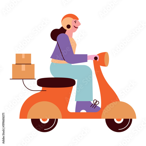 Woman Riding Scooter For Delivery Service