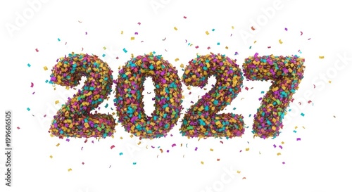Colorful Confetti 2027 Numbers, New Year Celebration, Festive Typography