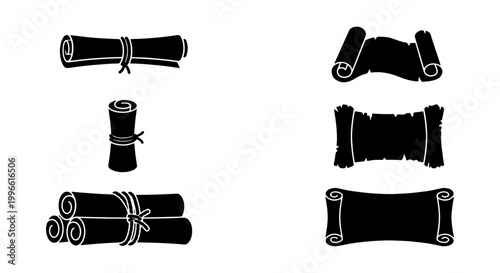 Scrolls Vector Set Minimalist Black And White Silhouette Icon Pack