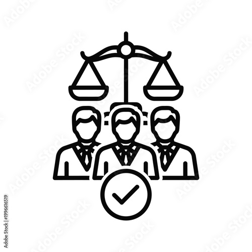 lawyer team with justice scale and checkmark isolated on transparent background