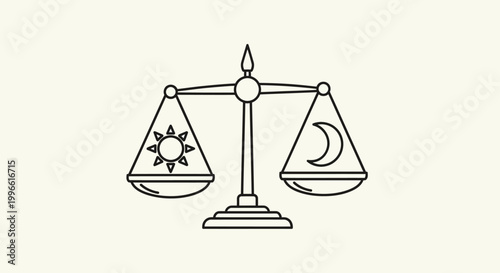 Balance scale with sun and moon, concept of day and night equilibrium