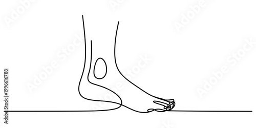 Continuous single line drawing of a human foot with ankle bone isolated on a simple minimalist style for health and medical concept Vector, illustration