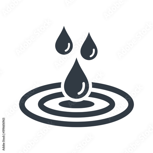 three water droplets falling into ripple isolated on transparent background