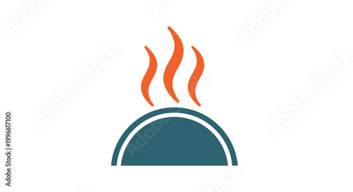 Minimalist vector icon representing a warm culinary experience, featuring a covered serving dish with rising heat or steam, perfect for food service and catering branding