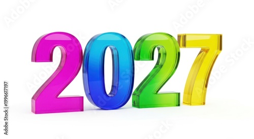 Colorful 3D Numbers 2027 Isolated on White Background - Future Concept