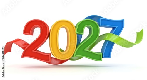 Colorful 2027 text with ribbons, celebrating new year, future, goals, planning