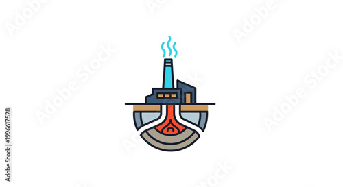 Geothermal Energy Extraction System Icon Representing Earth's Natural Heat Power Source and Industrial Technology