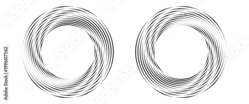 Black concentric circle set. Sonar or sound wave ring collection. Dotted and linear epicentre, target, radar icon concept. Ripple radial signal or vibration elements. Vector line and halftone symbols