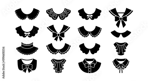 Schilderij op canvas Vintage Fashion Collar Silhouette Set - Decorative Lace, Peter Pan, and Sailor S