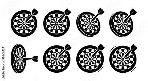 Fotografija Minimalist Black And White Dartboard Silhouette Set