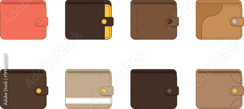 Set of Stylish Modern Wallets in Red Brown Beige and Tan Colors Flat Vector Art