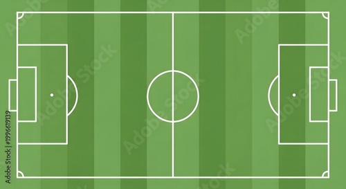 Soccer Football Field Top View Background with Green Grass Pitch and White Line Marking