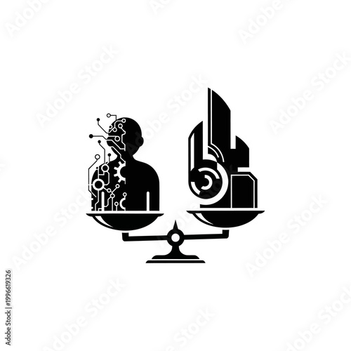 Humanity vs Technology Balance Scale Concept