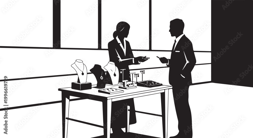 Fototapeta premium Business meeting, office discussion, corporate communication, black and white vector