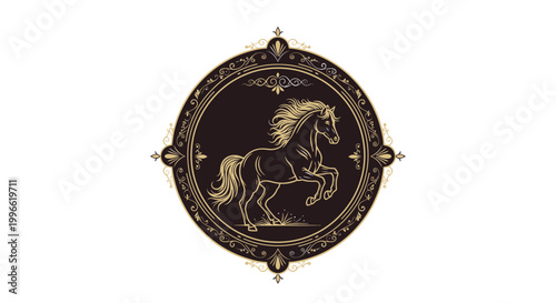 Elegant Royal Ascot Horse Racing Emblem with Golden Stallion Vector