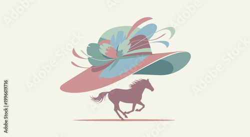 Elegant Royal Ascot Hat with Galloping Horse Vector Illustration