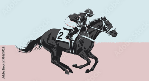 Jockey Riding Thoroughbred Horse in Royal Ascot Race Illustration