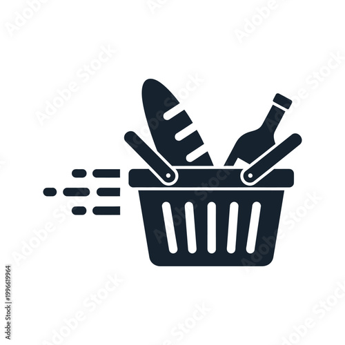 flat lay picnic basket with wine and baguette isolated on transparent background