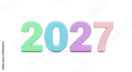 Colorful 3D Numbers 2027 Isolated on White Background
