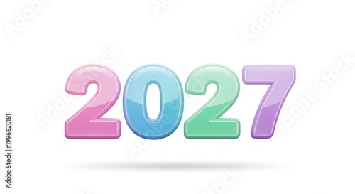 3D Glossy Numbers 2027 with Pastel Colors on White Background