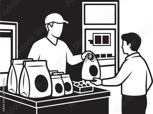 Grocery shopping, supermarket, milk delivery, cashier vector