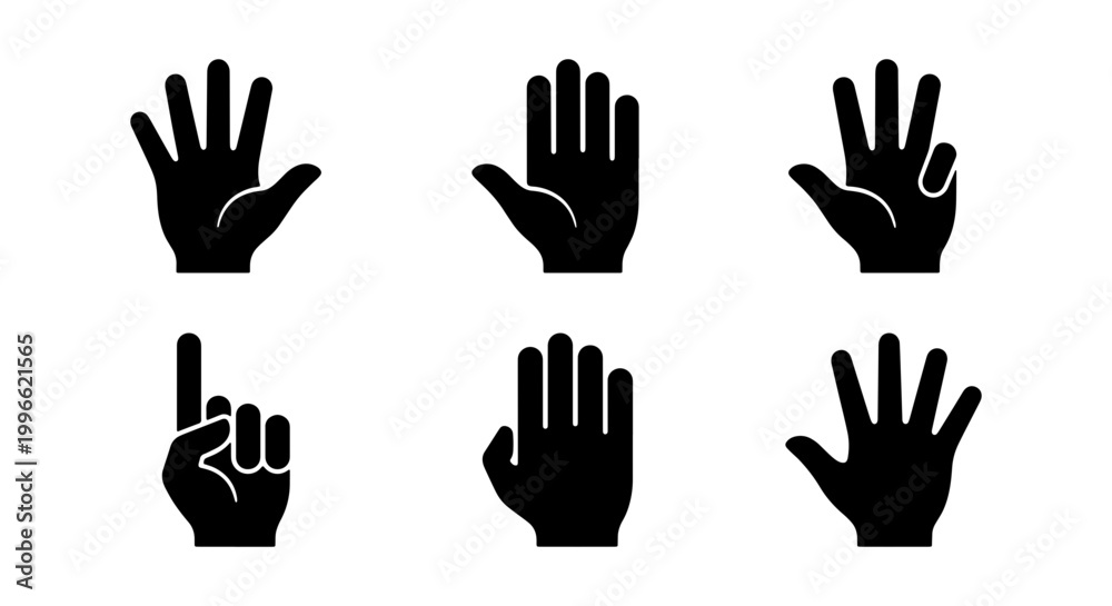 Obraz premium Hand Gestures Icon Set Minimalist Black And White Silhouette