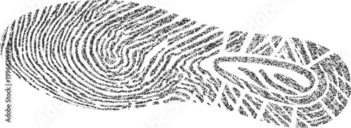 Unique conceptual human footprint silhouette created entirely from biometric fingerprint lines and whorls pattern vector illustration. 