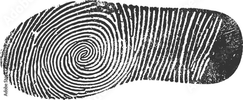 Unique conceptual human footprint silhouette created entirely from biometric fingerprint lines and whorls pattern vector illustration. 