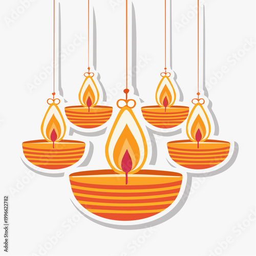 Hanging Diya Lamps with Flames