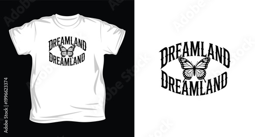 White t-shirt with dreamland butterfly logo