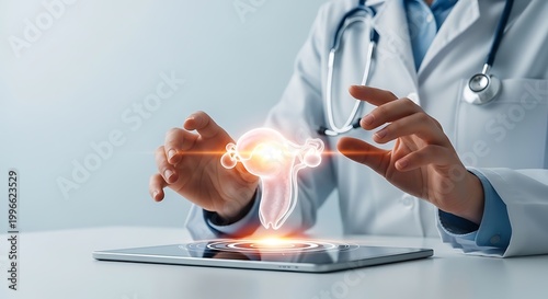 Doctor Examining Holographic Uterus for Female Medical Assessment