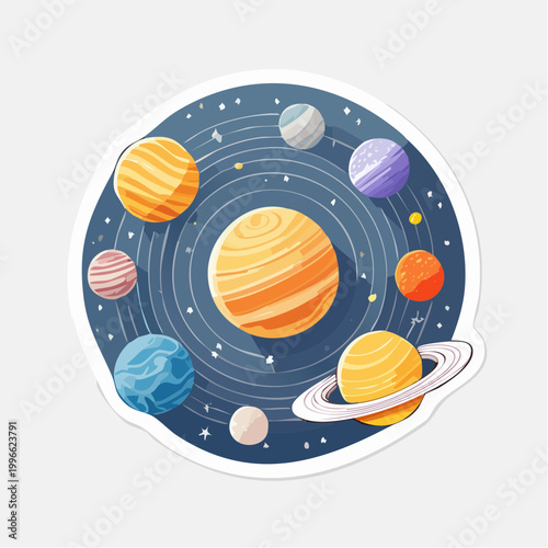 Stylized Solar System with Planets and Orbits