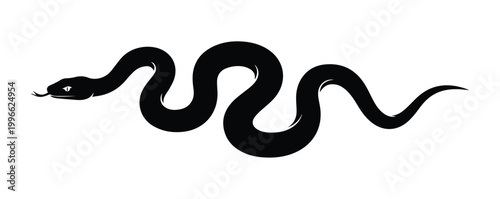 Billede på lærred Slithering Snake Side View Shape Icon Silhouette Vector black design on a white