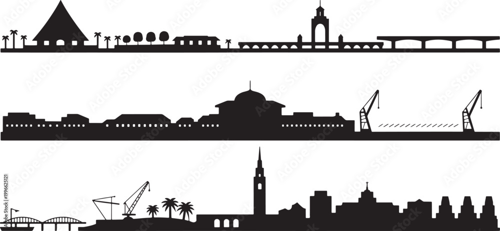 Obraz premium International city skyline silhouettes vector pack with famous architecture and landmarks
