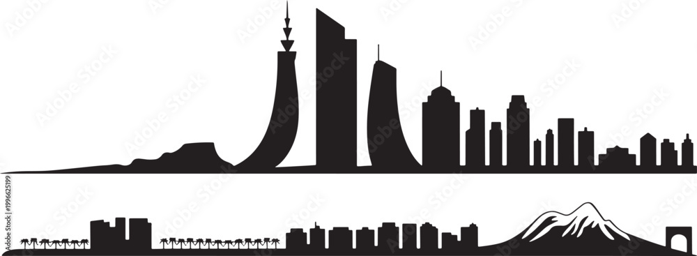 Obraz premium Kuwait and united arab emirates skylines silhouette set tourism and travel flat vector art
