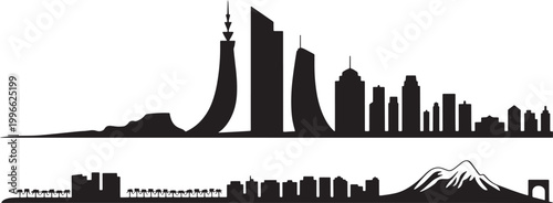 Kuwait and united arab emirates skylines silhouette set tourism and travel flat vector art