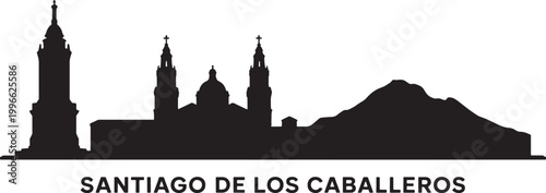 Santiago de los caballeros dominican republic skyline with monument and cathedral silhouettes