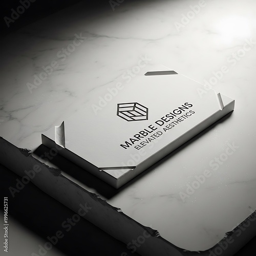 Marble Designs Business Card on White Marble Surface