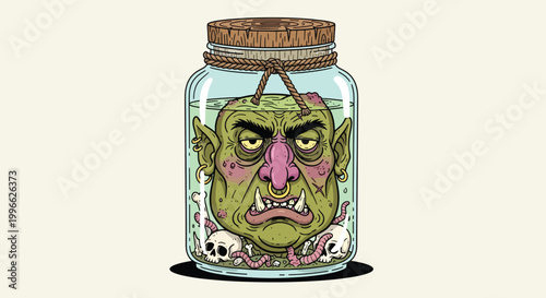 Canvas Print Green Goblin Head Preserved in Jar with Skulls 1.