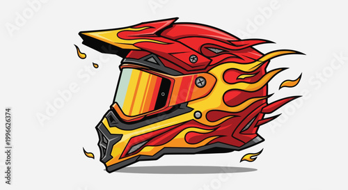 Fiery Motocross Helmet Design with Flames.