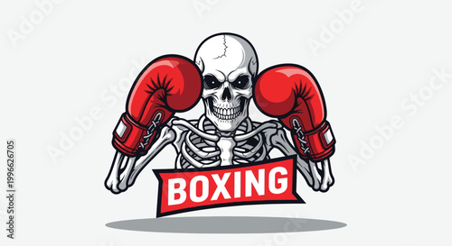 Skeleton Boxer with Red Gloves and Boxing Banner 1.