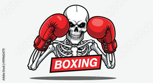 Skeleton Boxer with Red Gloves and Boxing Sign 2.