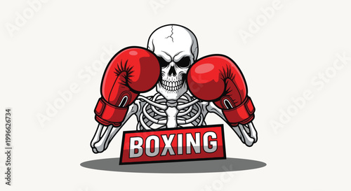 Skeleton Boxer with Red Gloves and Boxing Sign 1.