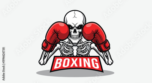 Skeleton Boxer with Red Gloves and Boxing Sign.