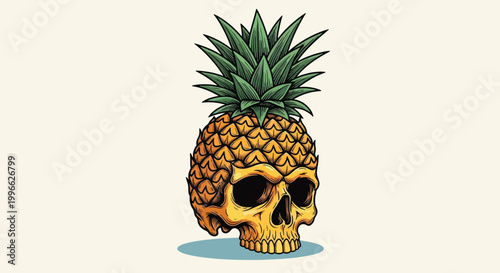Skull Pineapple Hybrid Illustration.