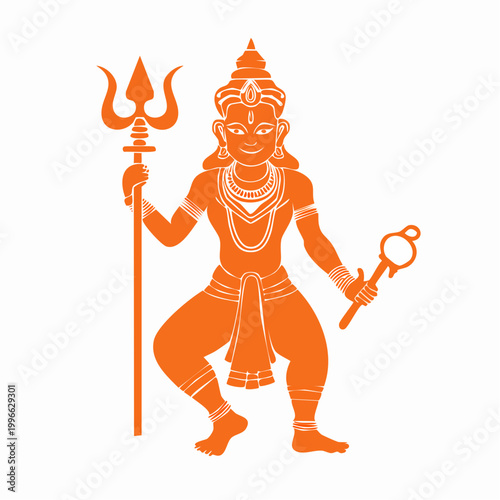 Illustration of Hindu deity Shiva holding a trident and mace