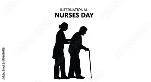 Dedicated professional nurse assisting an elderly man with a cane for international nurses day celebration