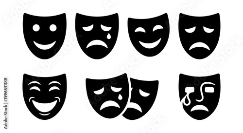 Tableau sur toile Silhouette Set of Nine Theater Masks